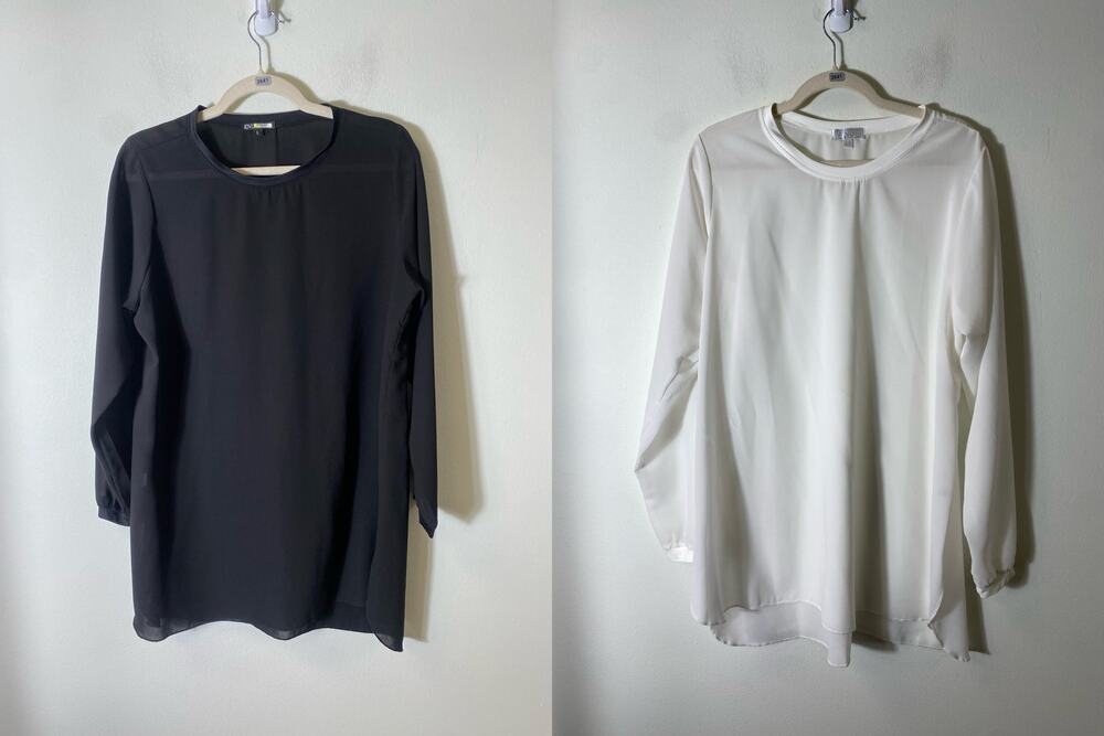 Bundle of 2 A'Nue White/Black Sheer Long Sleeve Tops Sz L